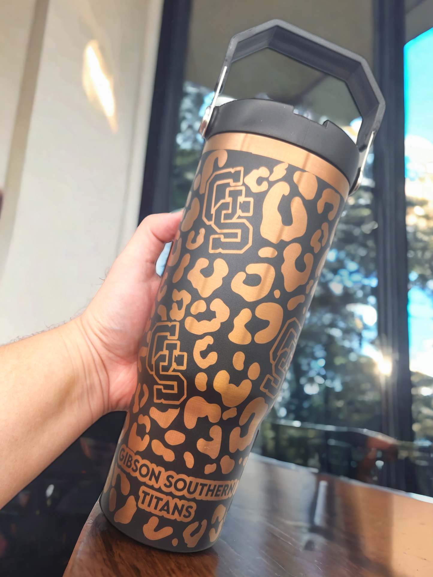 *Blemished* Leopard Print GS Black & Copper 30oz Flip Straw Tumbler