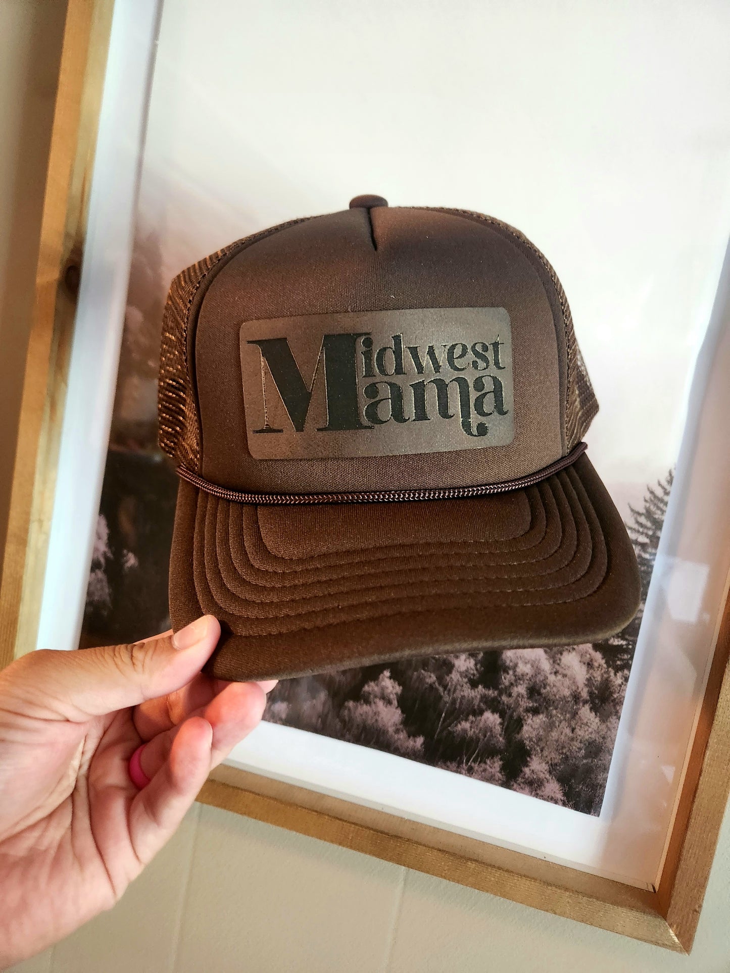 Women's Leather Patch Trucker Hat