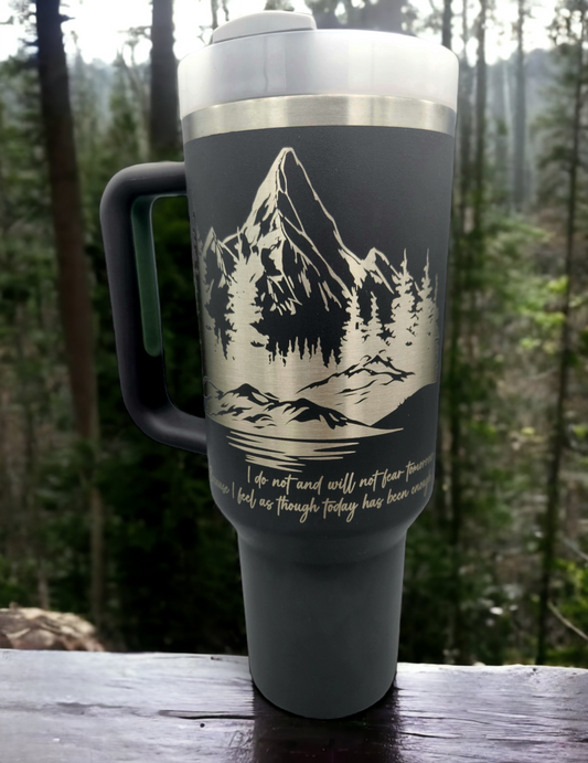 Hiking Tumbler With Trees And Mountain, Camping Tumbler