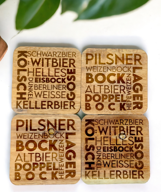 German Beer Wood Coasters (Set of 4)