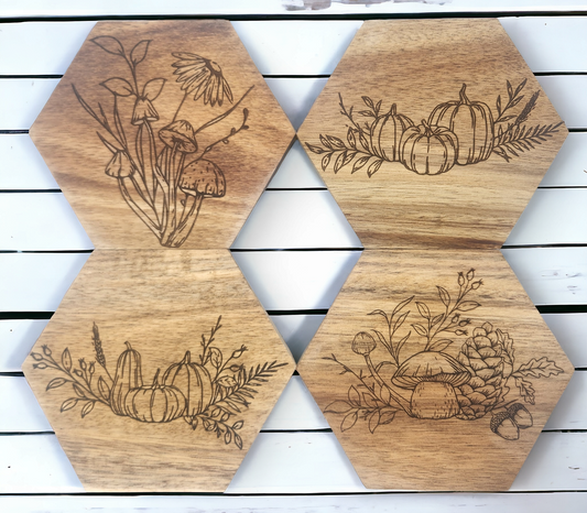 Fall Foliage Wood Coasters (Set of 4)