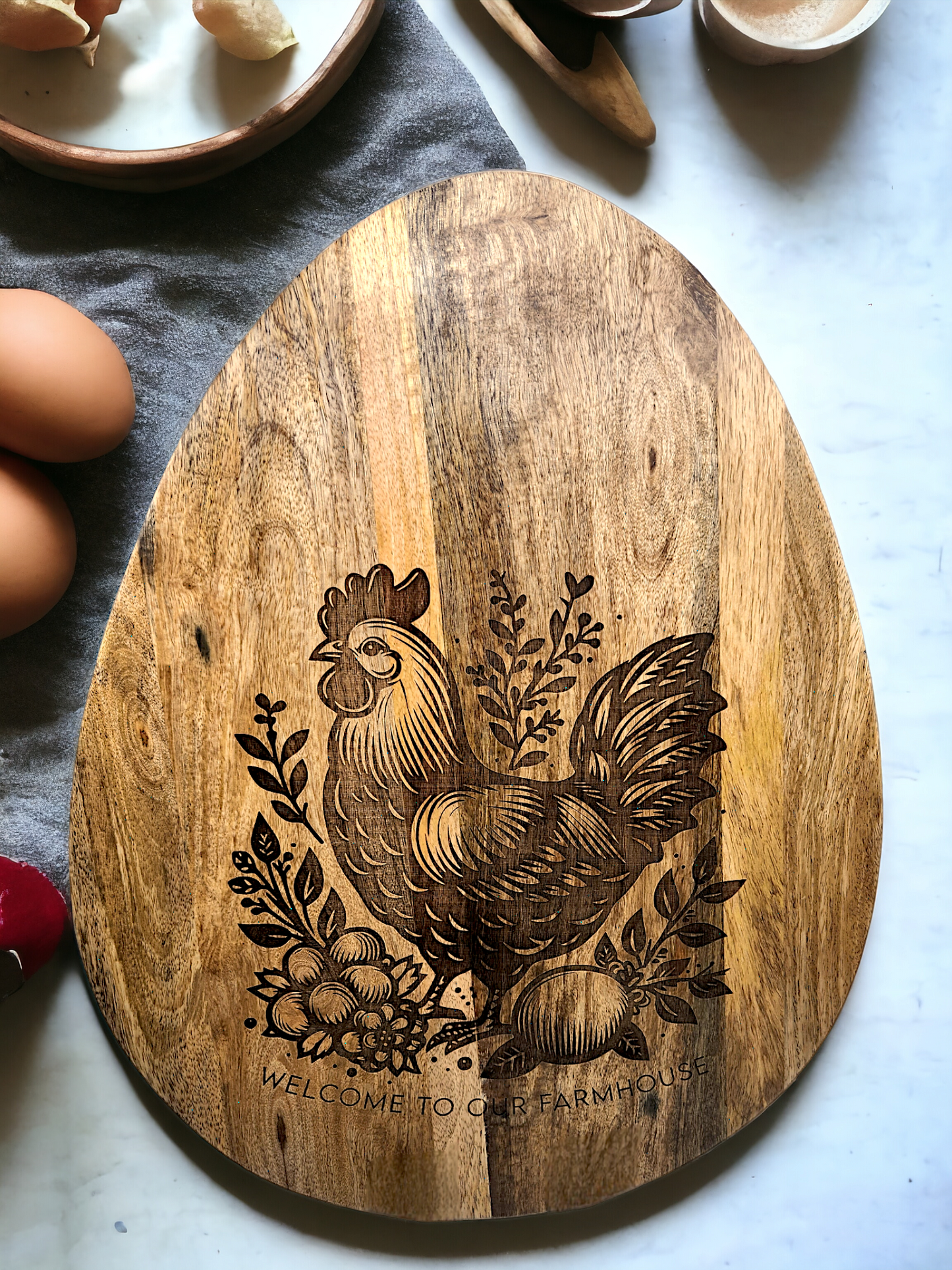 Welcome to Our Farmhouse Egg Shaped Cutting Board