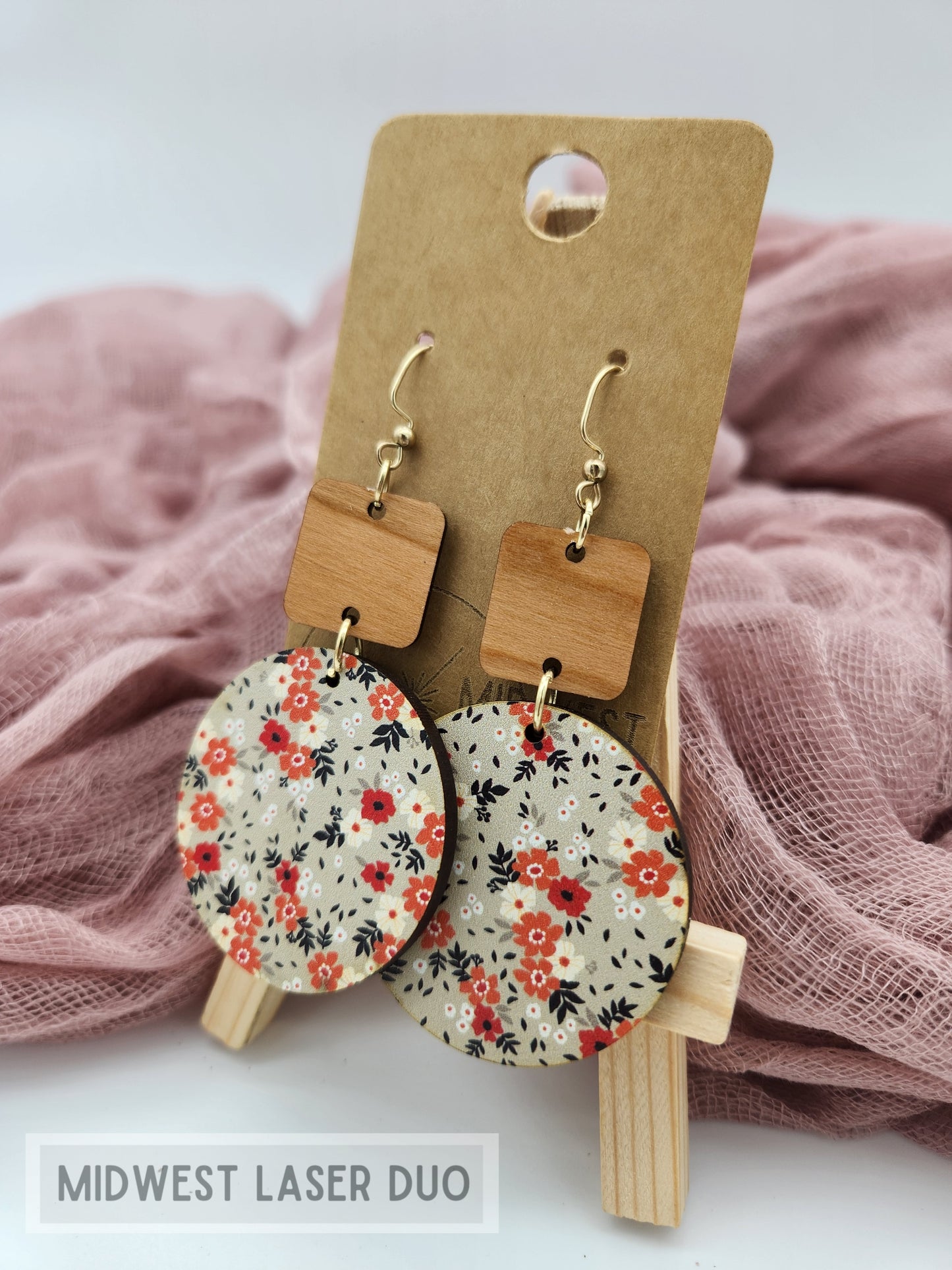 Grey Floral Round Drop Earring