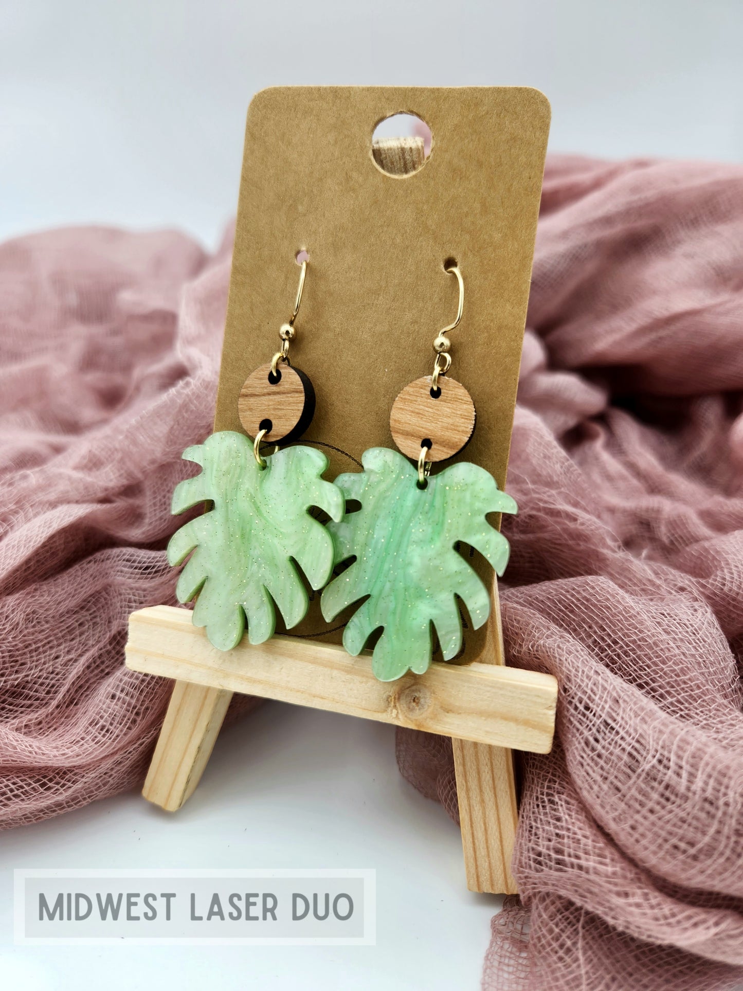 Jade Monstera Wide Leaf Earrings