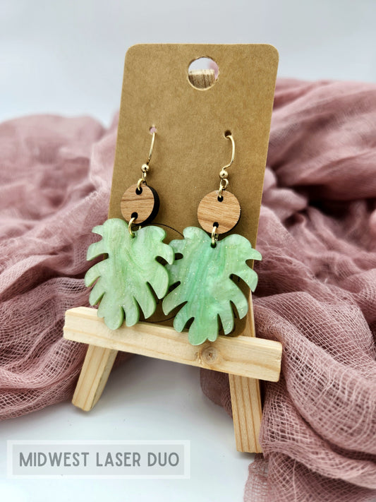 Jade Monstera Wide Leaf Earrings