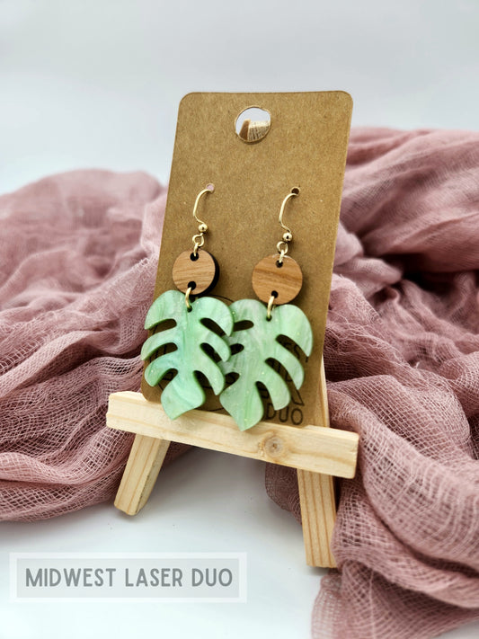 Jade Monstera Skinny Leaf Earrings