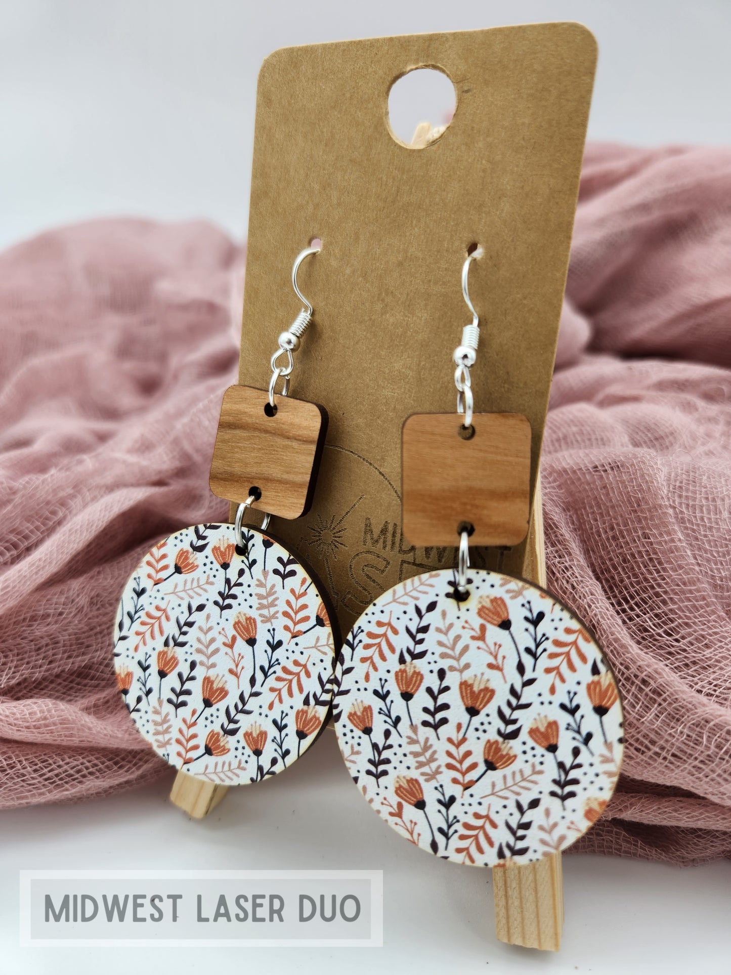 White Floral Round Drop Earrings